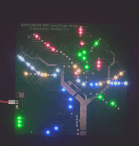Standard DCTransistor Board in an animated gif to show how LEDs change to show live train positions